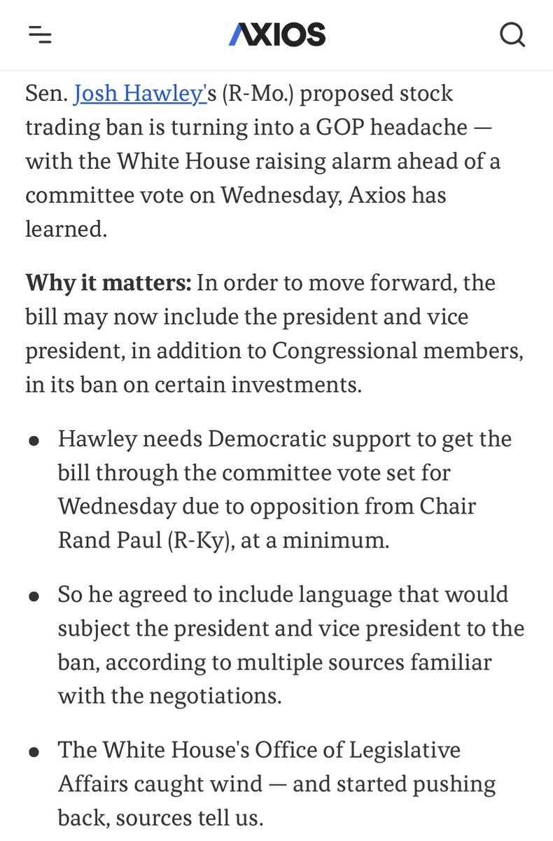 The White House is pushing back on legislation that is intended to prevent insider trading among politicians because it would also ban the president and vice president from stock trading. Every day there’s some story about naked, shameless corruption.