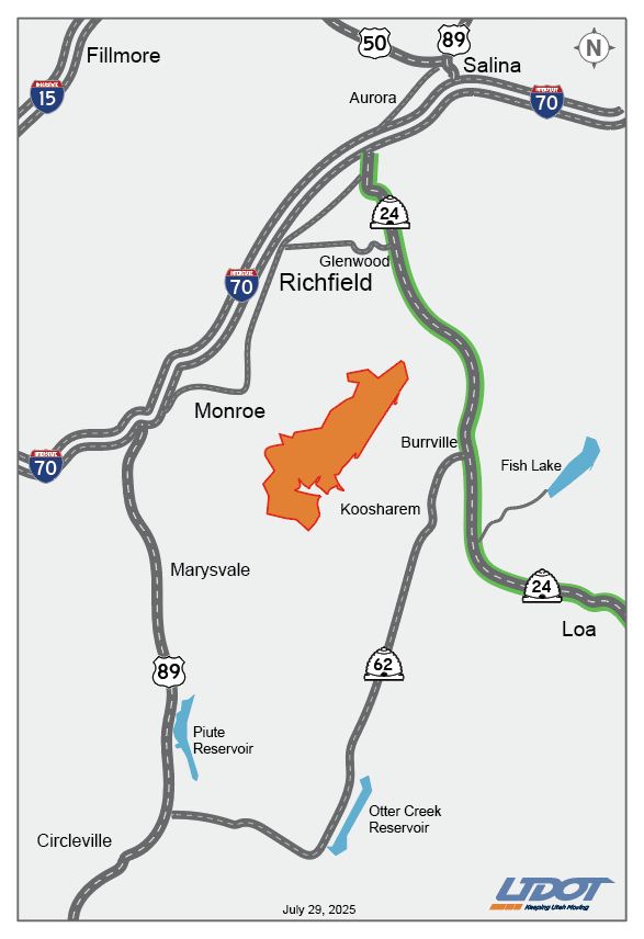 UDOT Region Four (@udotregionfour) on Twitter photo State Route 24 remains open near the #monroecanyonfire but please keep yourself, other drivers, and fire responders safe. No stopping on State Route 24 near the fire. For latest road closures and conditions visit udottraffic.utah.gov.
<a href="/UDOTTRAFFIC/">UDOT Traffic</a> <a href="/UtahWildfire/">Utah Fire Info</a> State Route 24 remains open near the #monroecanyonfire but please keep yourself, other drivers, and fire responders safe. No stopping on State Route 24 near the fire. For latest road closures and conditions visit udottraffic.utah.gov.
<a href="/UDOTTRAFFIC/">UDOT Traffic</a> <a href="/UtahWildfire/">Utah Fire Info</a>