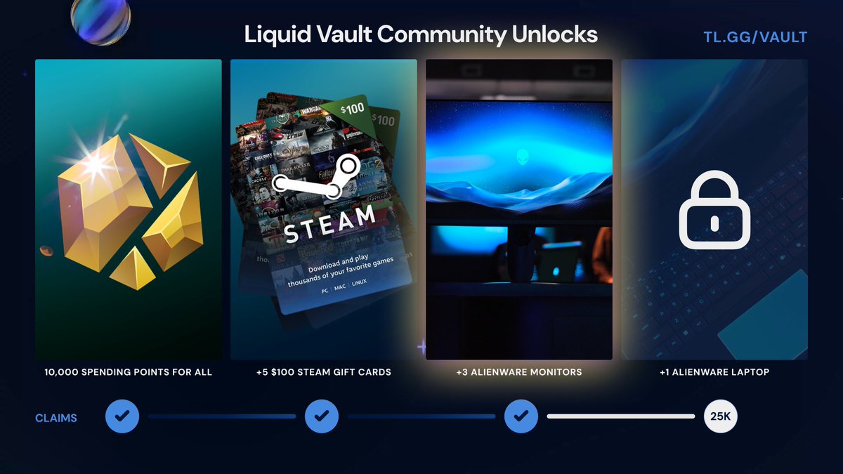 TeamLiquid's tweet photo. New Liquid Vault items unlocked 🔓 

We're less than 3,000 claims away from unlocking the double grand prize 🥳

Claim yours now! https://t.co/nvry6hUfY5 https://t.co/tOqi1JaTVQ