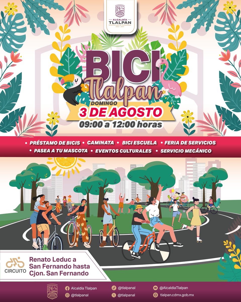 Recuperamos nuestras calles para las familias e infancias de Tlalpan.
Este 03 de agosto, ven a Bici Tlalpan a explorar tu calle y dejar huella en el mural colectivo, donde nuestras infancias exploradoras podrán plasmar cómo sueñan su alcaldía. 🚴‍♀️💜

🕘 9:00 a.m. a 12:00 p.m.
📍