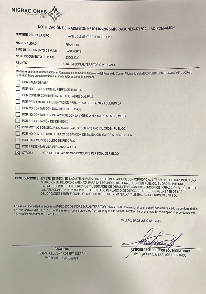 Se les "escapan" narcos, mafiosos y corruptos pero expulsan de manera arbitraria a un visitante extranjero por "seguridad nacional"
Qué pasa <a href="/CancilleriaPeru/">Cancillería Perú🇵🇪</a> <a href="/MininterPeru/">Ministerio del Interior 🇵🇪</a> <a href="/MigracionesPe/">Migraciones Perú</a>?
Ser activista o defensor de DDHH no puede ser una causa para negar el ingreso a nuestro país