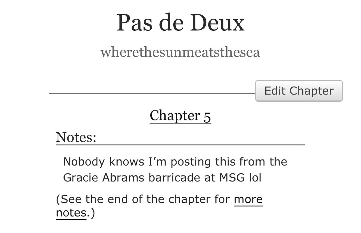 Pas de deux chapter 5 out now 🫣
archiveofourown.org/works/65664337…