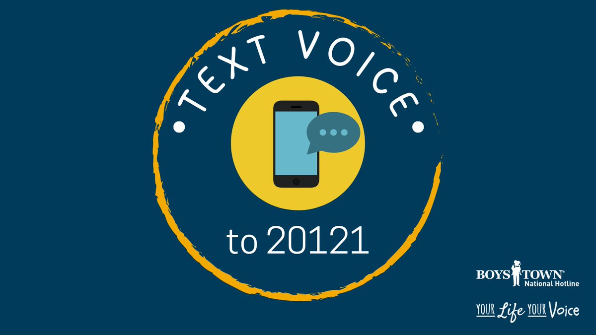 Texting is a great way to reach out and talk to one of our counselors. Our hotline specializes in talking with kids, teens, and young adults. Call 800-448-3000 or TEXT VOICE to 20121. yourlifeyourvoice.org