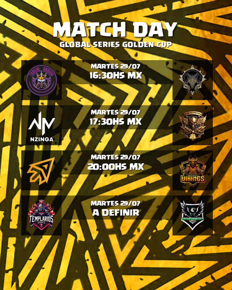 Global Series (@ggseriesok) on Twitter photo 🇪🇸 | GSGC
Match Day
<a href="/ToxicalGamingGG/">👑𝕋𝕠𝕩𝕚𝕔𝕒𝕝 𝔾𝕒𝕞𝕚𝕟𝕘👑</a> 🆚 <a href="/1_The_Beast_/">THE BEAST</a>
<a href="/Nzingaesports/">NZINGA E-SPORTS</a> 🆚 <a href="/CRFlordeLoto/">CR Flor de Loto</a>
<a href="/TDelta_CR/">Team Delta (Δ)</a> 🆚 <a href="/TeamVikings_CR/">VIKINGS</a>
<a href="/TemplariosEGS/">Templarios Esports</a> 🆚 <a href="/NewOrderBRR/">NewOrderBR</a>
Arranca la segunda jornada para los grupos A y B!
Algún equipo podrá clasificarse a la Fase 3 hoy?👀
#GGSGC 🇪🇸 | GSGC
Match Day
<a href="/ToxicalGamingGG/">👑𝕋𝕠𝕩𝕚𝕔𝕒𝕝 𝔾𝕒𝕞𝕚𝕟𝕘👑</a> 🆚 <a href="/1_The_Beast_/">THE BEAST</a>
<a href="/Nzingaesports/">NZINGA E-SPORTS</a> 🆚 <a href="/CRFlordeLoto/">CR Flor de Loto</a>
<a href="/TDelta_CR/">Team Delta (Δ)</a> 🆚 <a href="/TeamVikings_CR/">VIKINGS</a>
<a href="/TemplariosEGS/">Templarios Esports</a> 🆚 <a href="/NewOrderBRR/">NewOrderBR</a>
Arranca la segunda jornada para los grupos A y B!
Algún equipo podrá clasificarse a la Fase 3 hoy?👀
#GGSGC