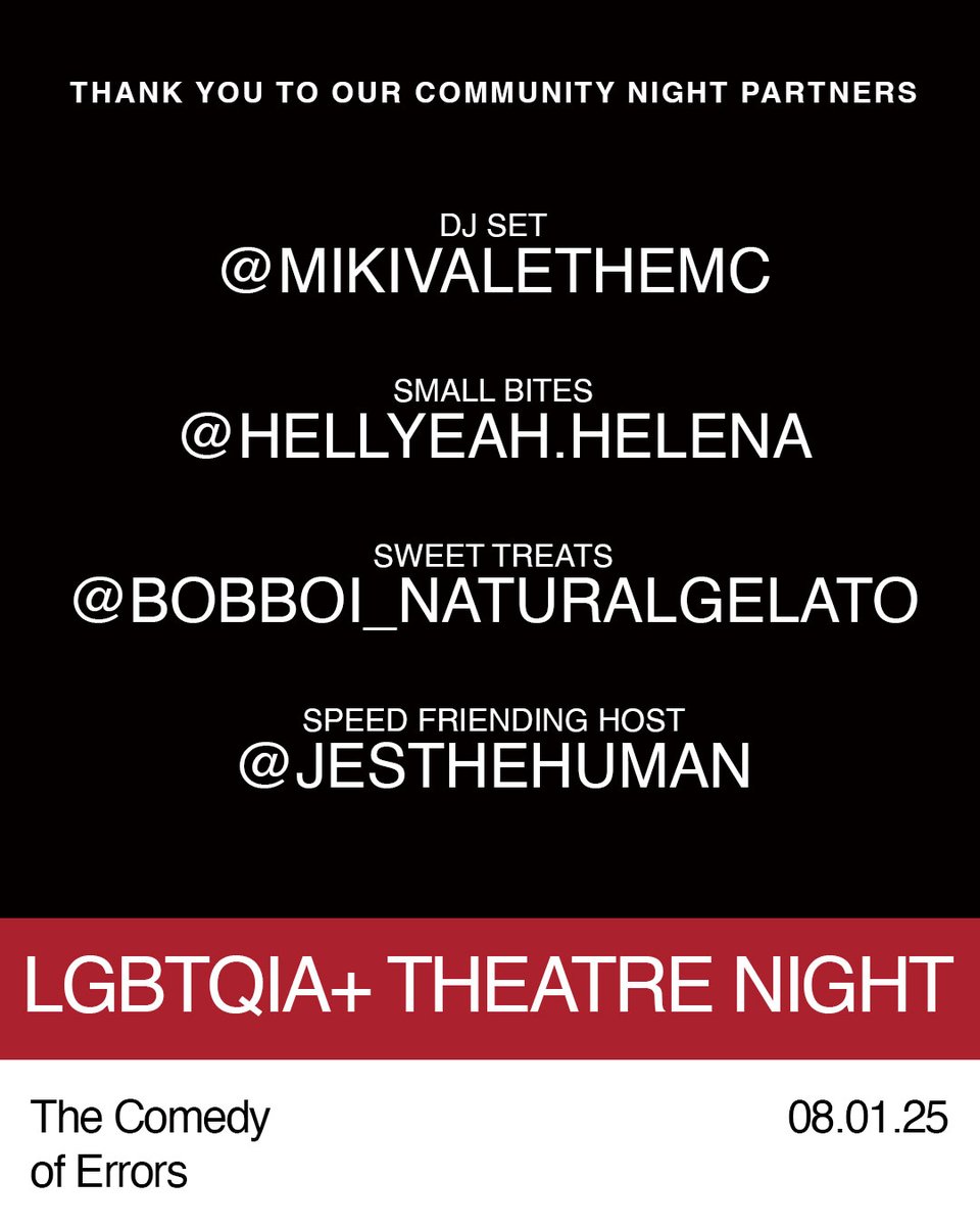 It's not too late to get your tickets to this Friday's LGBTQIA+ Theatre Night 🏳️‍🌈 with The Comedy of Errors! Plus, a new addition to the event: Speed Friending! Join us for a fun feature to the night and make a new friend or two while you're here! Tickets: content.theoldglobe.org/comm-twitter-C…