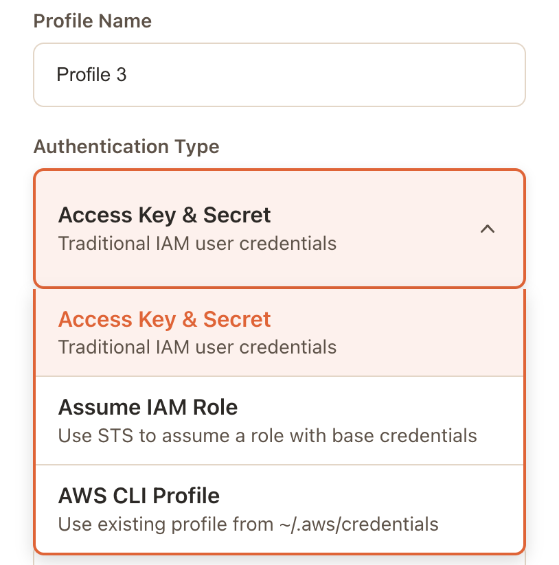 zayneabraham's tweet photo. SandCrab now supports direct access keys, credentials from your local .aws config, and STS AssumeRole for temporary access. https://t.co/abzLQZIXJJ