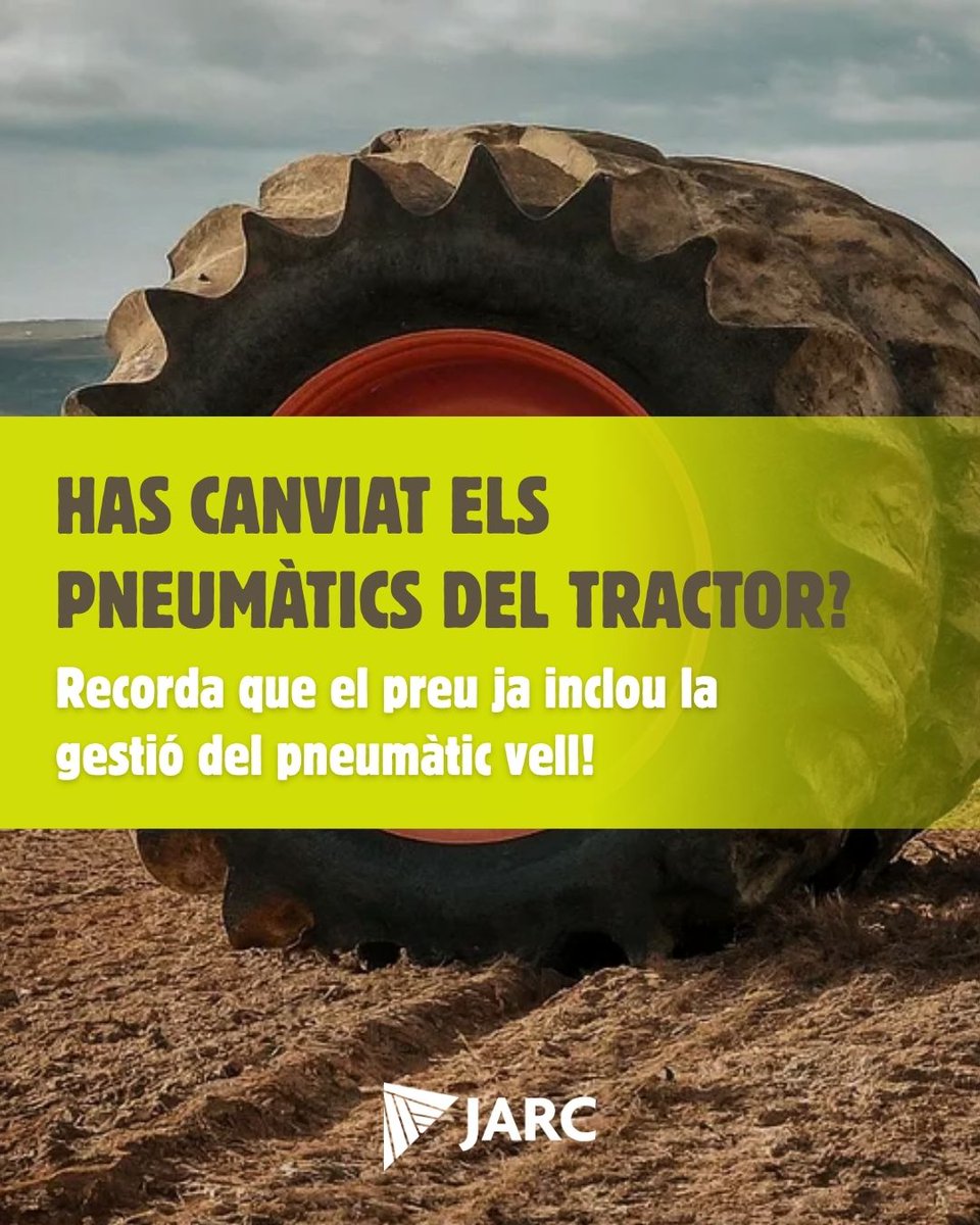 🛞 En comprar un pneumàtic nou, la taxa per recollir el vell ja està inclosa!
Si te’l quedes, guarda la factura i el codi per portar-lo més endavant.
Evita pagar dues vegades!

👉Més info a jarc.cat
#JARC #Tractors #Pneumàtics