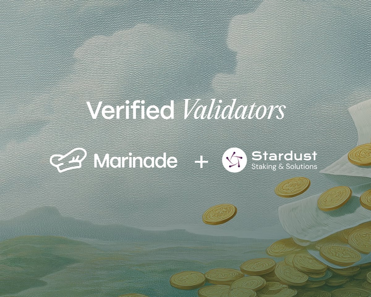 “Trust but verify”  is a foundation of Marinade Select

30+ curated KYB verified validators committed to ethical onchain practices. 

We’re proud to introduce @0xdenysk from @starduststaking as one of the validators within Marinade Select.  

Learn more in the tweet below 👇