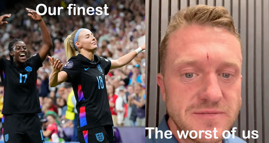 What a contrast today! We celebrate our Lionesses beating Spain to win the Euros for England. Meanwhile, serial criminal Tommy Robinson beats it to Spain as a police hunt commences following a violent crime incident in London.  

Which is your kind of patriot?