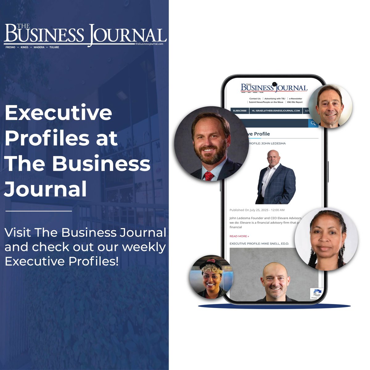 TBJFresno's tweet image. We feature local business executives from every industry - including healthcare, agriculture, real estate, and more. Don&apos;t miss out on next week&apos;s Executive Profile!

Click here and Subscribe to The Business Journal today!

#ExecutiveProfile #BusinessLeaders #LocalBusiness #TBJ