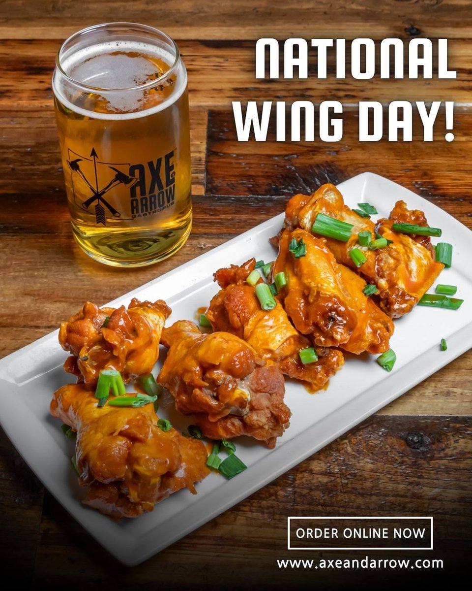 AxeArrow's tweet photo. It's National Wing Day! Celebrate with our signature sticky wings—crispy, saucy, and unforgettable. Last hurray for July! 

Order yours: https://t.co/Xej34SaVVz

#NationalWingDay #StickyWings #Bremerton https://t.co/1FP4Stjpbr