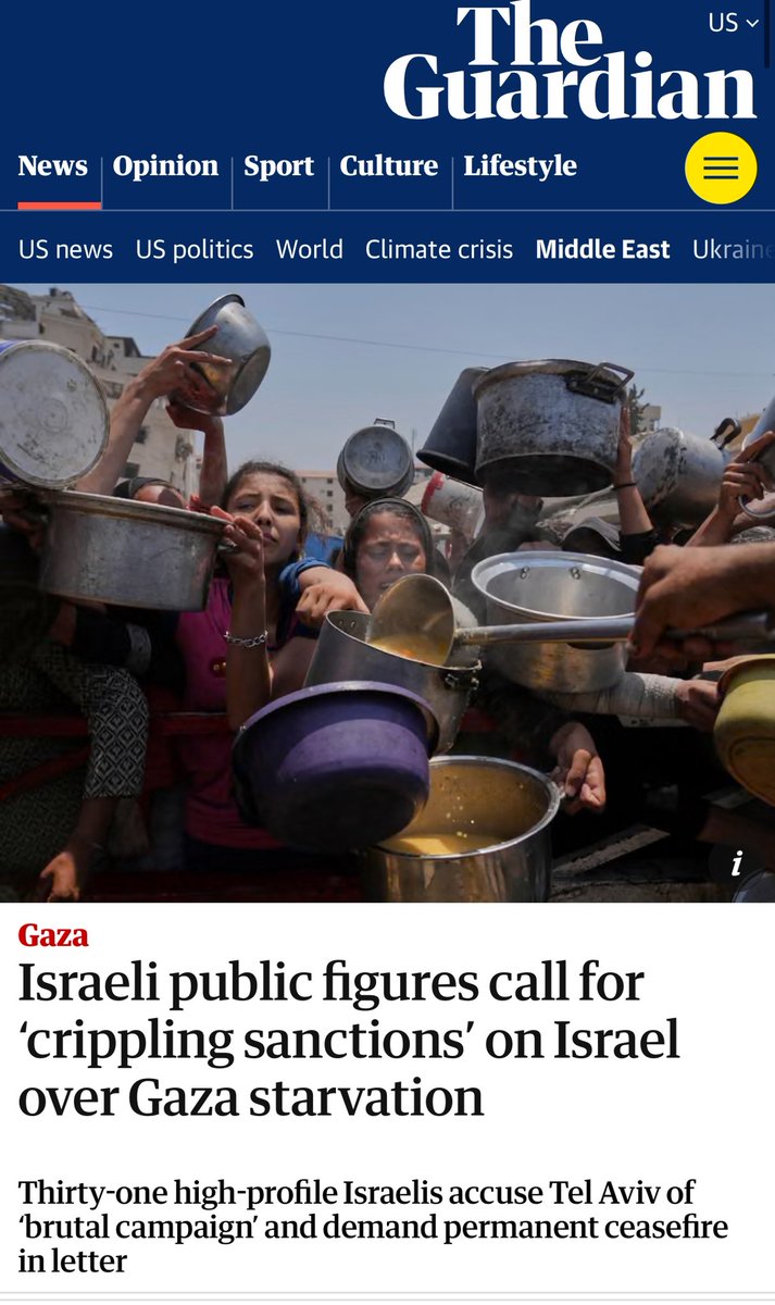 Even Israelis now admit they’re committing a holodomor (death by starvation), in Gaza. 

A group of high-profile Israeli public figures, including academics, artists and public intellectuals, has called for “crippling sanctions” to be imposed by the international community on