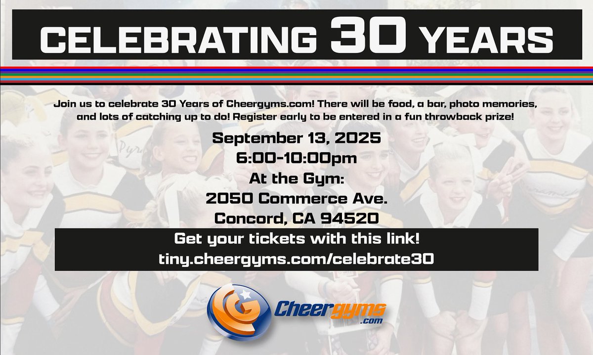 Cheergyms's tweet image. Join us as we celebrate 30 years! tiny.cheergyms.com/celebrate30