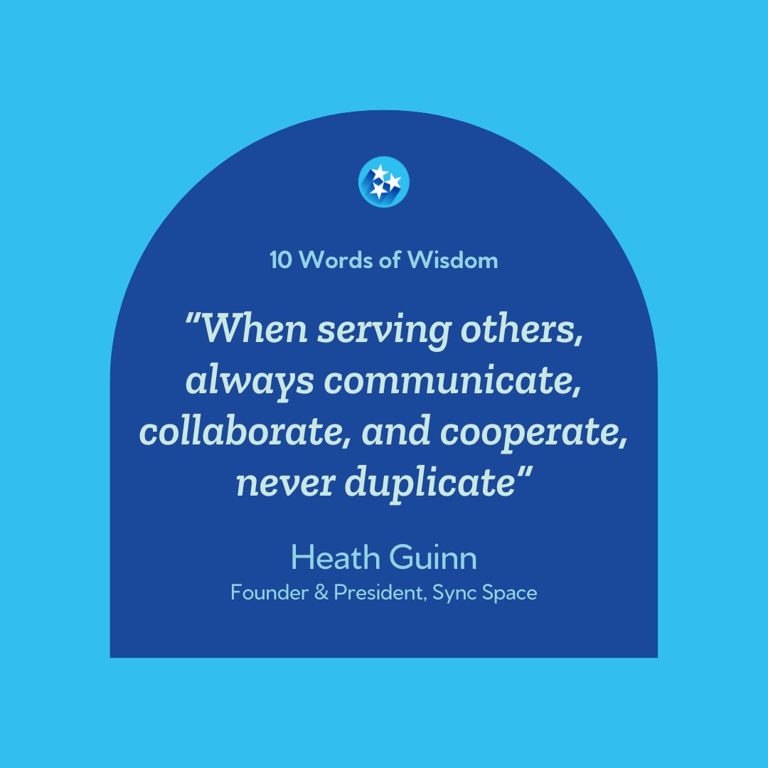 Featured next in the #LaunchTNwisdom series: Founder and President at Sync Space, Heath Guinn, shares his insight on navigating partnerships and teamwork. 

Share some of your own advice and drop your #10WordsOfWisdom in the comments!