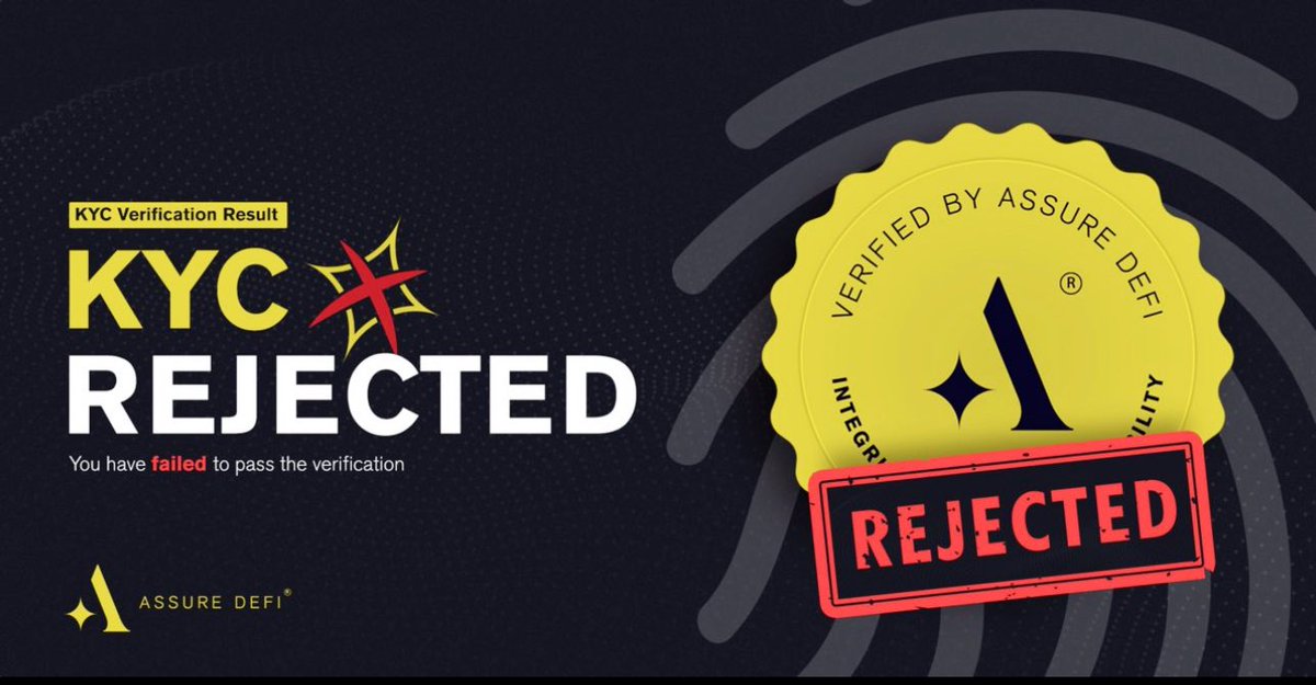 Assure DeFi (@assuredefi) on Twitter photo KYC REJECTION NOTICE ❌
<a href="/tensor_one/">Tensor One</a>
This project has failed Assure DeFi's KYC Verification process & was denied approval.
Investors are advised to proceed with caution when engaging with this project and/or team. ⚠️
Common reasons for rejection include (but are not limited KYC REJECTION NOTICE ❌
<a href="/tensor_one/">Tensor One</a>
This project has failed Assure DeFi's KYC Verification process & was denied approval.
Investors are advised to proceed with caution when engaging with this project and/or team. ⚠️
Common reasons for rejection include (but are not limited