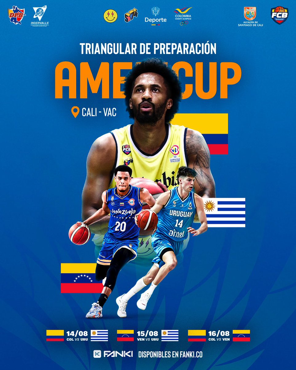 Embajada de Uruguay en Colombia 🇺🇾🇨🇴 (@uruguayencol) on Twitter photo 🏀👕 ¡La celeste en Cali!
La selección uruguaya de basketball masculino (<a href="/fubbuy/">FUBB - Selección Uruguaya</a>) disputará triangular amistoso en Colombia de preparación para <a href="/AmeriCup/">FIBA AmeriCup</a>:
🗓 14 de agosto vs Colombia🇨🇴
🗓 15 de agosto vs Venezuela🇻🇪
📌 Coliseo Evangelista Mora, Cali
🎫 <a href="/Fankisports/">Fanki</a>
⛹️🏻♂️🇺🇾💪 🏀👕 ¡La celeste en Cali!
La selección uruguaya de basketball masculino (<a href="/fubbuy/">FUBB - Selección Uruguaya</a>) disputará triangular amistoso en Colombia de preparación para <a href="/AmeriCup/">FIBA AmeriCup</a>:
🗓 14 de agosto vs Colombia🇨🇴
🗓 15 de agosto vs Venezuela🇻🇪
📌 Coliseo Evangelista Mora, Cali
🎫 <a href="/Fankisports/">Fanki</a>
⛹️🏻♂️🇺🇾💪