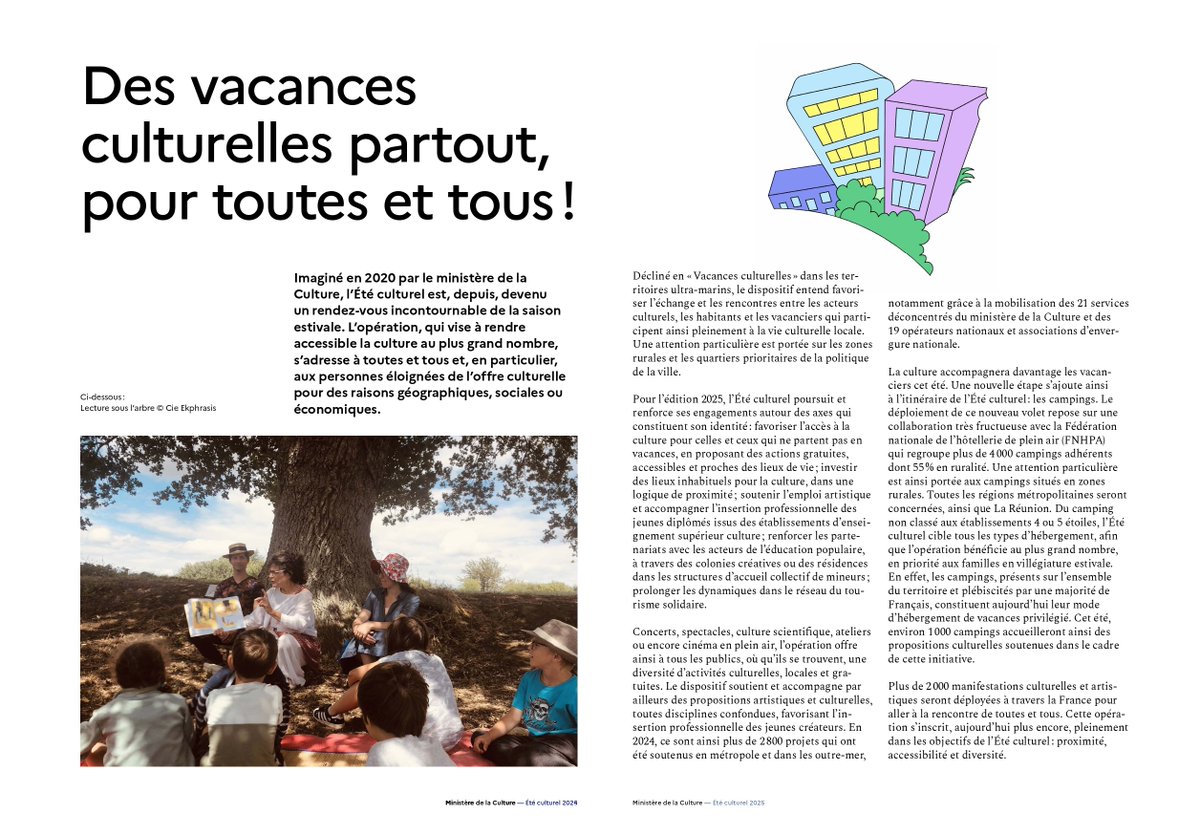 Cet été encore, les #campings 🏕️ deviennent des espaces vivants de diffusion artistique, grâce à l’initiative conjointe du <a href="/MinistereCC/">Ministère de la Culture 🇫🇷</a> de la Culture et de la <a href="/FNHPA_Officiel/">FNHPA_Officiel</a> ! Dossier de presse : lnkd.in/eJzZvXuW