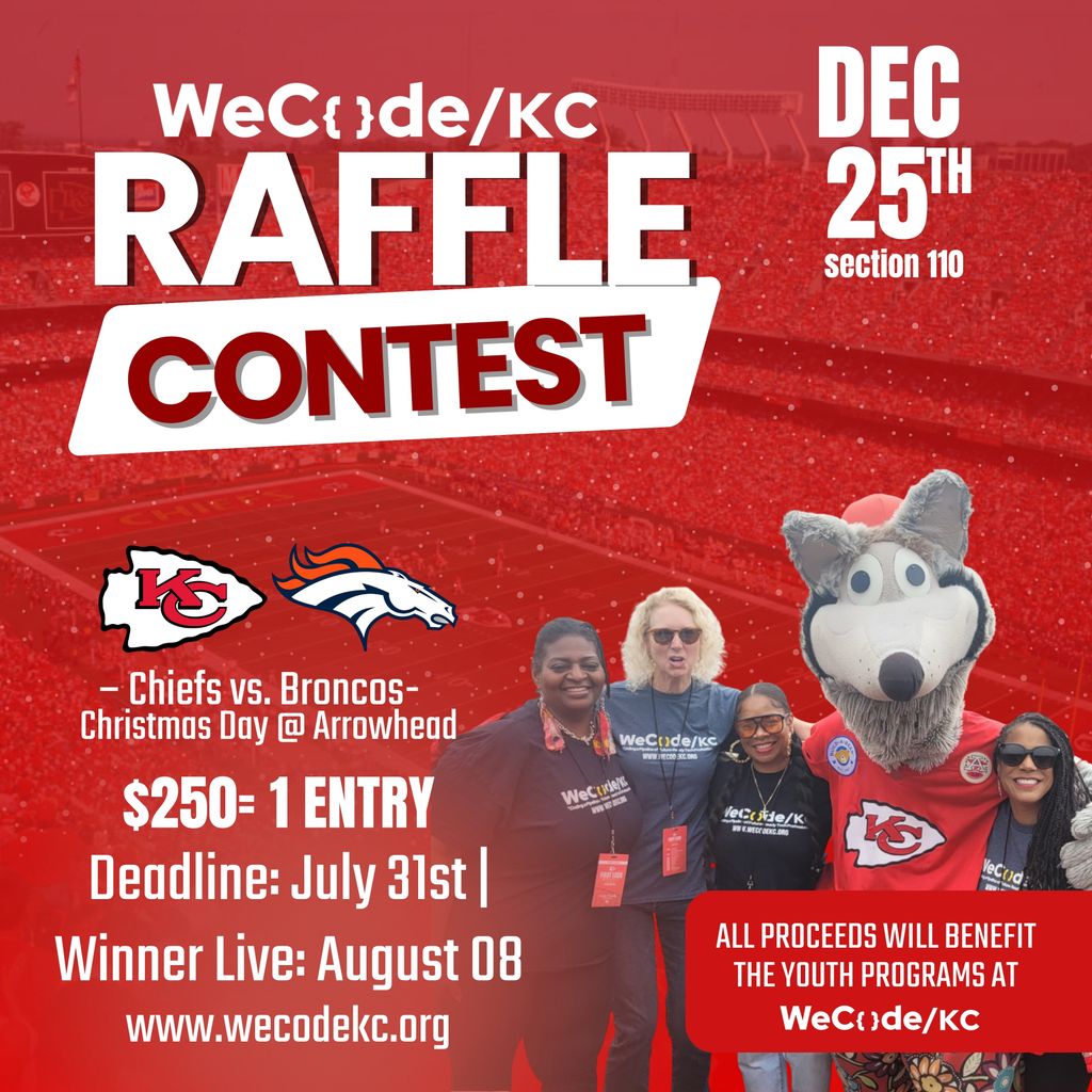 wecodekc's tweet image. 🎟️ RAFFLE CONTEST ALERT!
Win 2 tickets to see the Chiefs vs. Broncos on Christmas Day at Arrowhead!
🎯 $250 = 1 entry
📆 Deadline: July 31
Grab your ticket: wecodekc.org
#WeCodeKC #ChiefsRaffle #SupportYouthInTech #ChristmasGame #KCChiefs