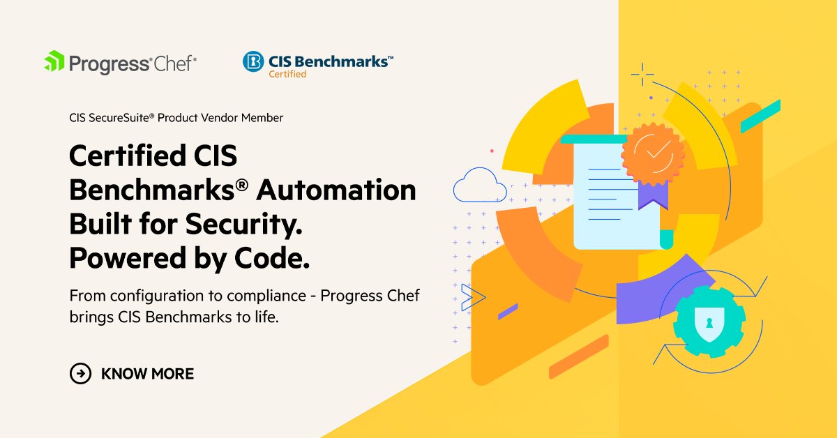 chef's tweet image. Security That Scales with CIS Benchmarks®
As a CIS SecureSuite® member, Progress automates secure configurations across Windows, RHEL & AWS using policy-as-code.
🎥 Watch → prgress.co/4l3N2hp
🔍 Learn → prgress.co/40DspB8
#CISBenchmarks #ChefCompliance