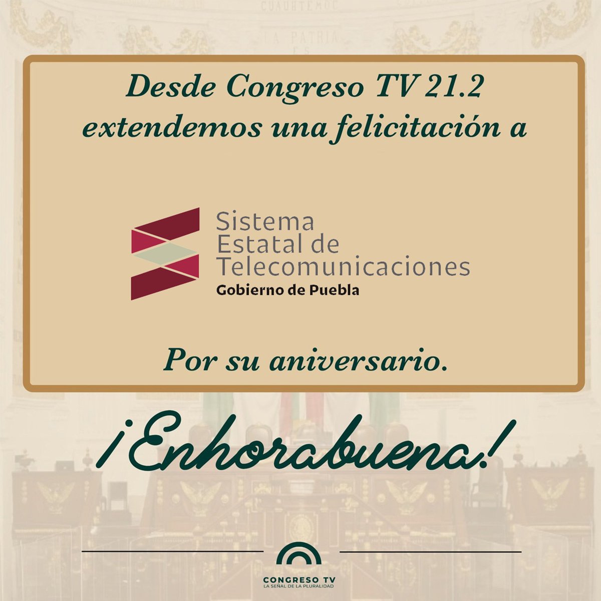 🥳 El equipo de #congresotv212 envía una gran felicitación a Sistema Estatal de Telecomunicaciones del Gobierno de Puebla por su aniversario🥳
¡Muchas felicidades y esperemos que cumplan muchos años más!

#Aniversario #MediosPúblicos <a href="/SICOMPue/">SICOM</a>