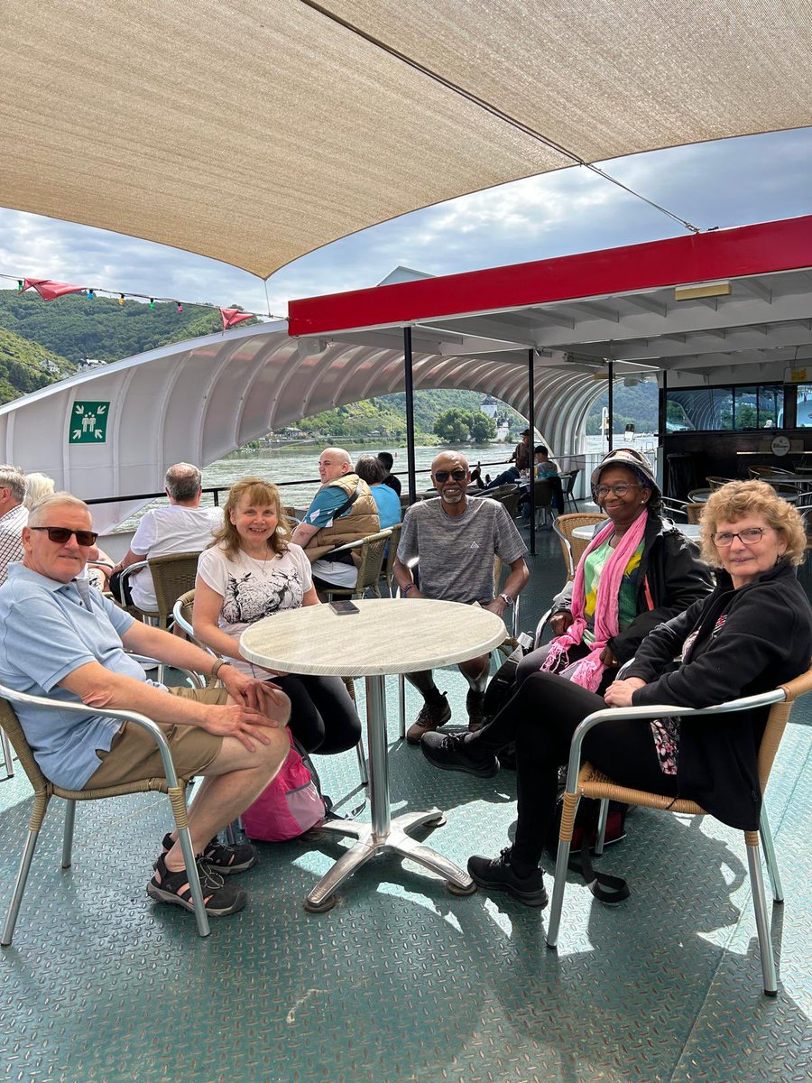 HotAireBand's tweet photo. This morning we have all been on a lovely Rhine River cruise from Kaub ⛴️ ☀️
We have also enjoyed exploring Rüdesheim am Rhein this afternoon.

Our first Concert was in Marktplatz, we played ‘I’ve had the time of my life’ then the heavens opened, the rain didn’t stop! ☔️ ☔️ https://t.co/2W1lH6IYdi