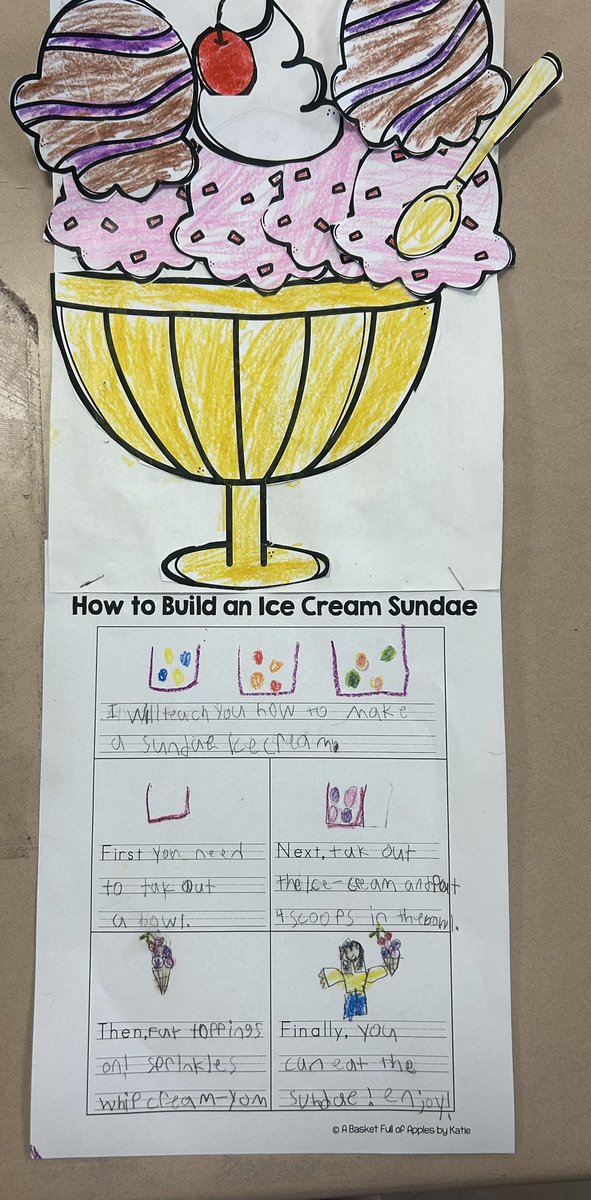 Last weeks camp theme was ice-cream. We worked hard and wrote “how to build an ice cream sundae” then made our own (out of paper😜) 😋🤩😎 <a href="/SEM_Dalers/">SEM Dalers</a> #camp #icecream
