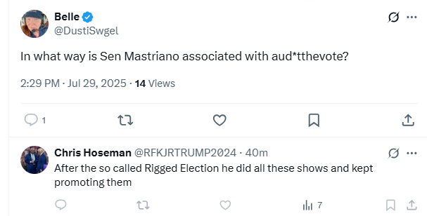 Gotta love when somehow you get tagged in a post, but the author of the post (who in this case I don't even know) blocked you so you can't respond. 

<a href="/DustiSwgel/">Belle</a> - To answer your question, he was our biggest advocate (in terms of state legislators) for an audit of the 2020