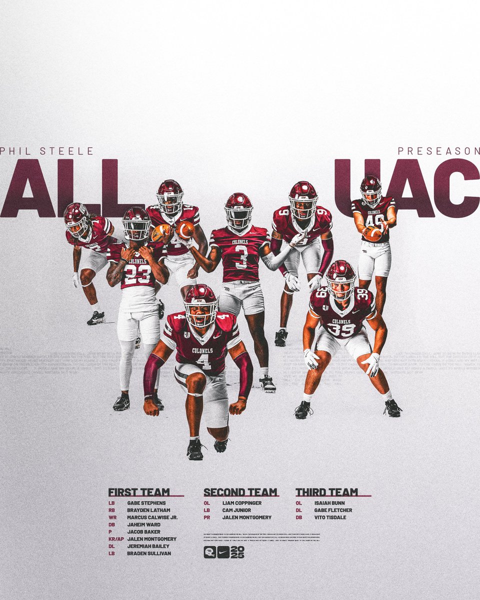 EKU Football (@ekufootball) on Twitter photo 𝐌𝐚𝐤𝐢𝐧𝐠 𝐓𝐡𝐞𝐢𝐫 𝐏𝐫𝐞𝐬𝐞𝐧𝐜𝐞 𝐊𝐧𝐨𝐰𝐧.
1️⃣4️⃣ Colonels were named to the <a href="/philsteele042/">Phil Steele</a> Preseason All-UAC Team with a conference-leading 8️⃣ First Team selections!
#E2W | #MatterOfPride 𝐌𝐚𝐤𝐢𝐧𝐠 𝐓𝐡𝐞𝐢𝐫 𝐏𝐫𝐞𝐬𝐞𝐧𝐜𝐞 𝐊𝐧𝐨𝐰𝐧.
1️⃣4️⃣ Colonels were named to the <a href="/philsteele042/">Phil Steele</a> Preseason All-UAC Team with a conference-leading 8️⃣ First Team selections!
#E2W | #MatterOfPride