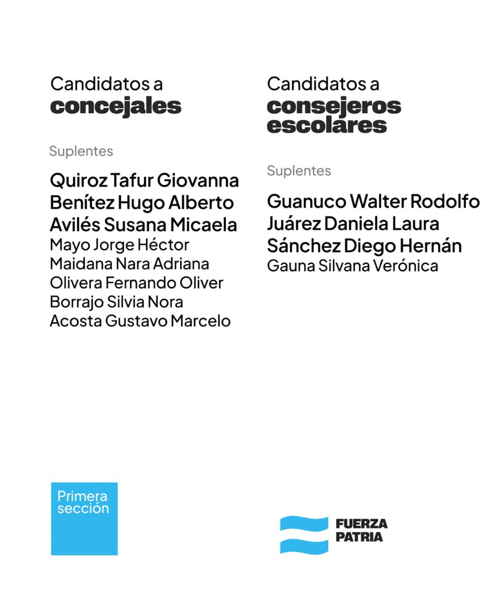 gastondaus's tweet photo. Les presentamos la lista de Concejales y Consejeros Escolares para las próximas elecciones del 7 de septiembre.

Son vecinos que representan a nuestros barrios, defienden a nuestras familias, caminan el territorio y escuchan a quien lo necesite.
Sabemos que la unión hace la https://t.co/vV4RAOez7f