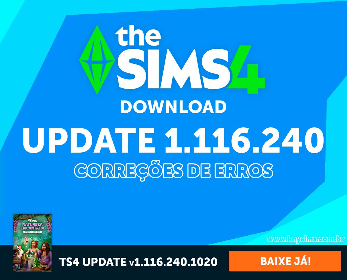 The Sims 4 Atualização 1.116.240.1020 de 29 de Julho já está disponível para download no KnySims!

⚙️A atualização de hoje soluciona alguns problemas, incluindo correções de bugs, acesso à Galeria para consoles e melhorias para o sistema de Enfermidades do Natureza Encantada.