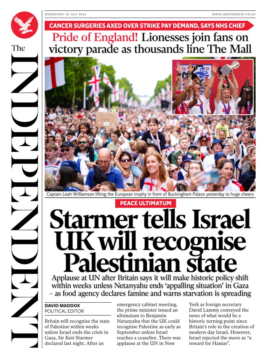 Tomorrow's @independent front page. To subscribe to the Daily Edition independent.co.uk/subscribe
