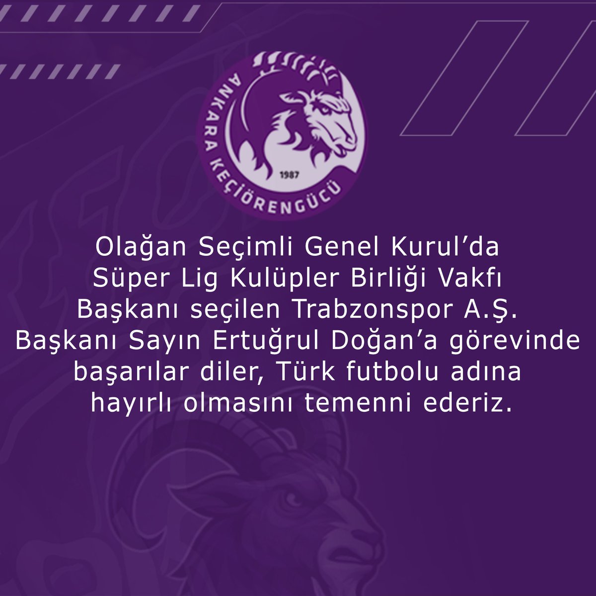 Olağan Seçimli Genel Kurul’da Kulüpler Birliği Vakfı Başkanı seçilen @trabzonspor A.Ş. Başkanı Sayın Ertuğrul Doğan’a görevinde başarılar diler, Türk futbolu adına hayırlı olmasını temenni ederiz.