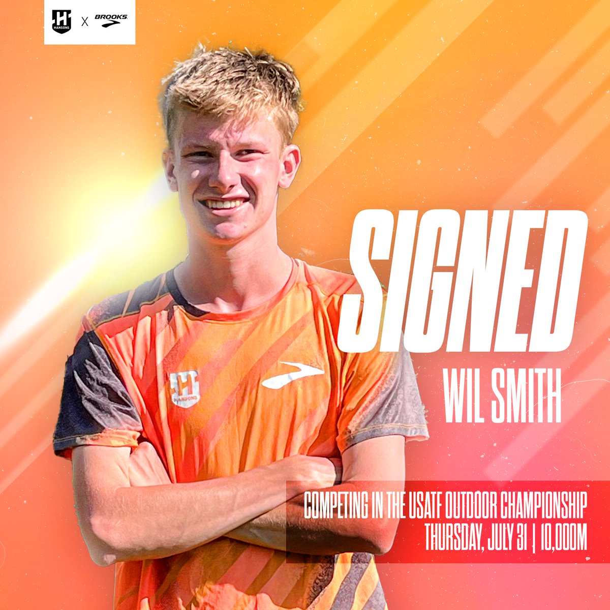 Welcome to the Team!  Wil Smith, Gonzaga University graduate, has joined Hansons Brooks Distance Project.  He will be making his debut in uniform this Thursday, July 31st in the 10,000m at USATF Outdoor Championship in Eugene, OR.
Graphic:  Aaron Greb
