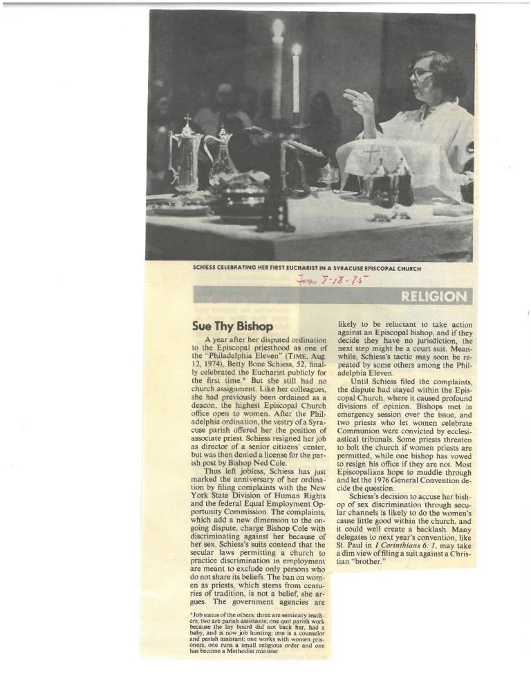 Fifty years ago today, TIME Magazine covered it when Rev. Betty Bone Schiess celebrated Eucharist in Syracuse - but predicted her strategy would hurt women’s efforts in church. Thousands of women priests and bishops later, Bone Schiess strategy seems pretty wise. My column: