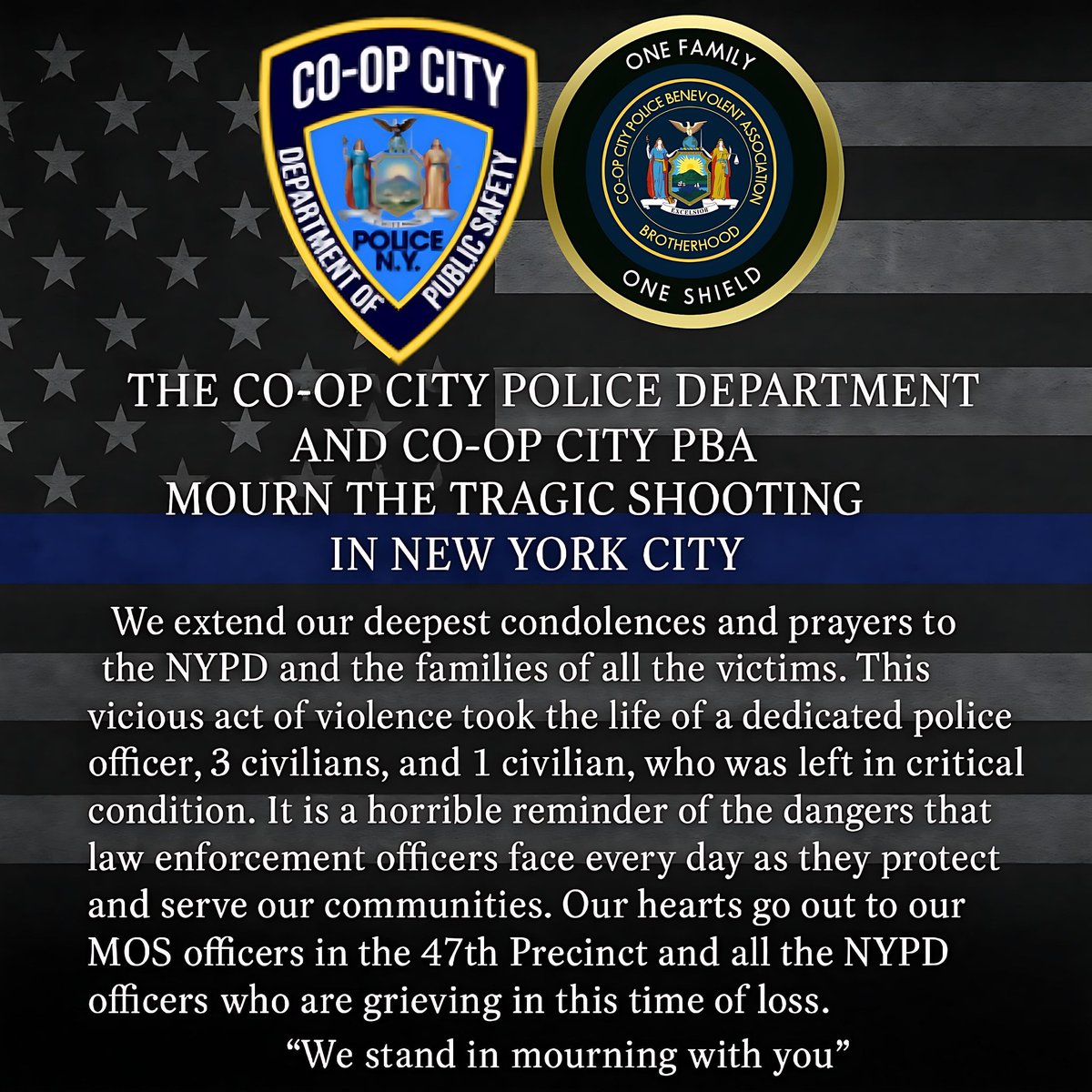 Our sincere and deepest sympathy and condolences to our brothers and partners <a href="/NYPDnews/">NYPD NEWS</a>