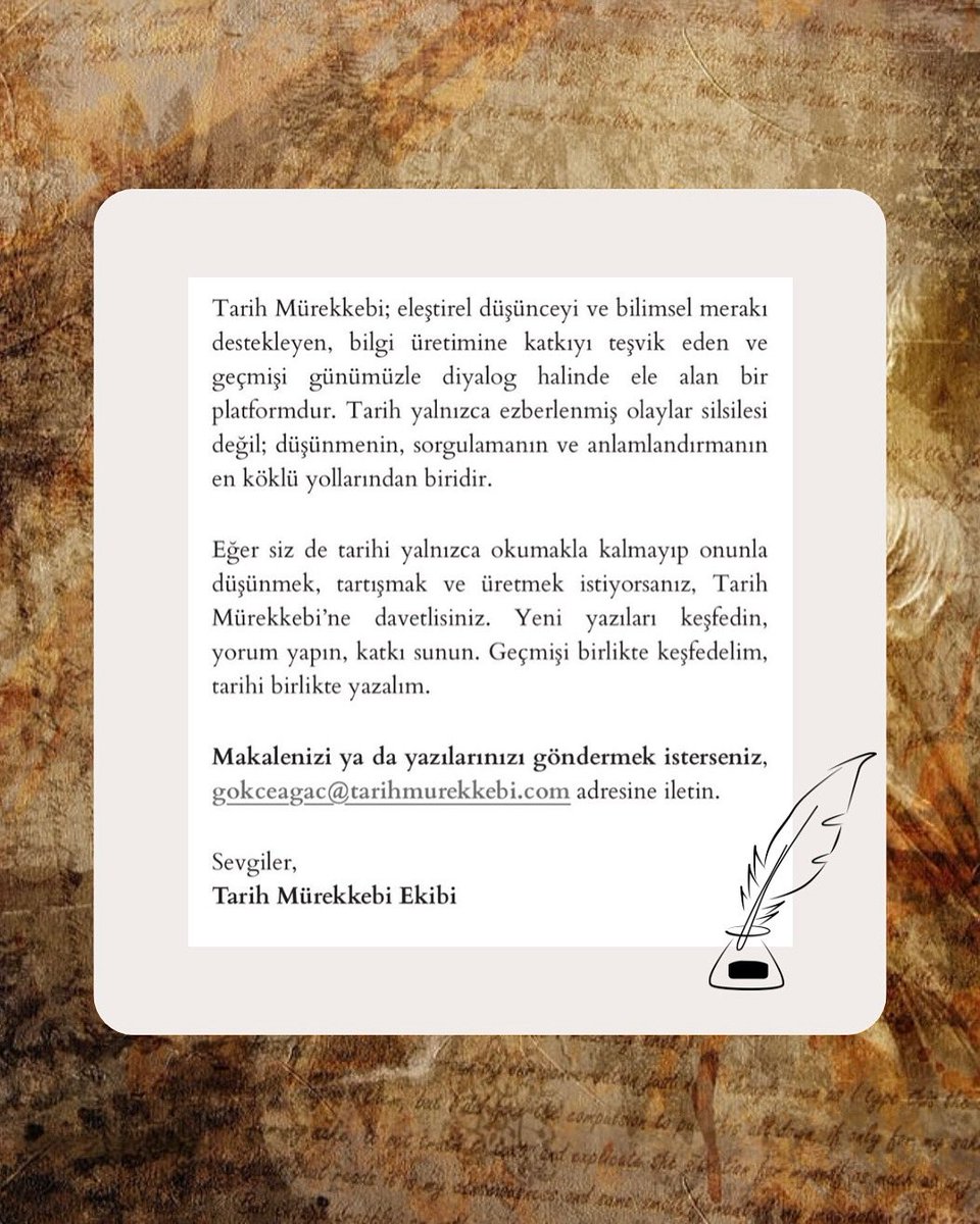 Instagram adresimiz: tarihmurekkebi

#TarihMürekkebi #TarihleDüşün #GeçmişiYenidenYorumla #TarihYazıları #AkademikTarih #TarihPlatformu
#Tarihseverler #TarihAraştırmaları #TarihVeToplum #BilgiPaylaştıkçaÇoğalır