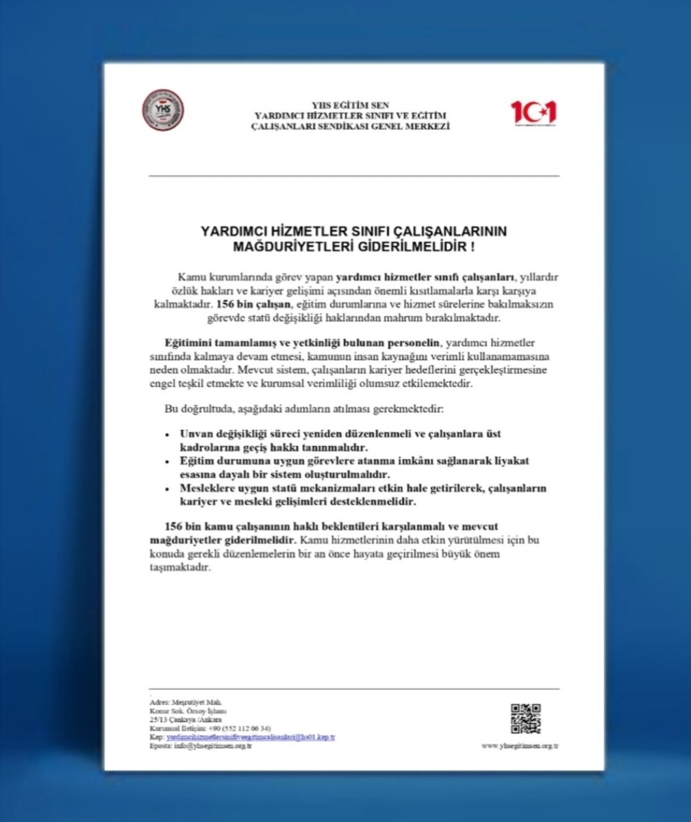 YARDIMCI HİZMETLER SINIFI ÇALIŞANLARININ MAĞDURİYETLERİ GİDERİLMELİDİR!

Kamu kurumlarında görev yapan yardımcı hizmetler sınıfı çalışanları, yıllardır özlük hakları ve kariyer gelişimi açısından önemli kısıtlamalarla karşı karşıya kalmaktadır. 156 bin çalışan, eğitim durumlarına