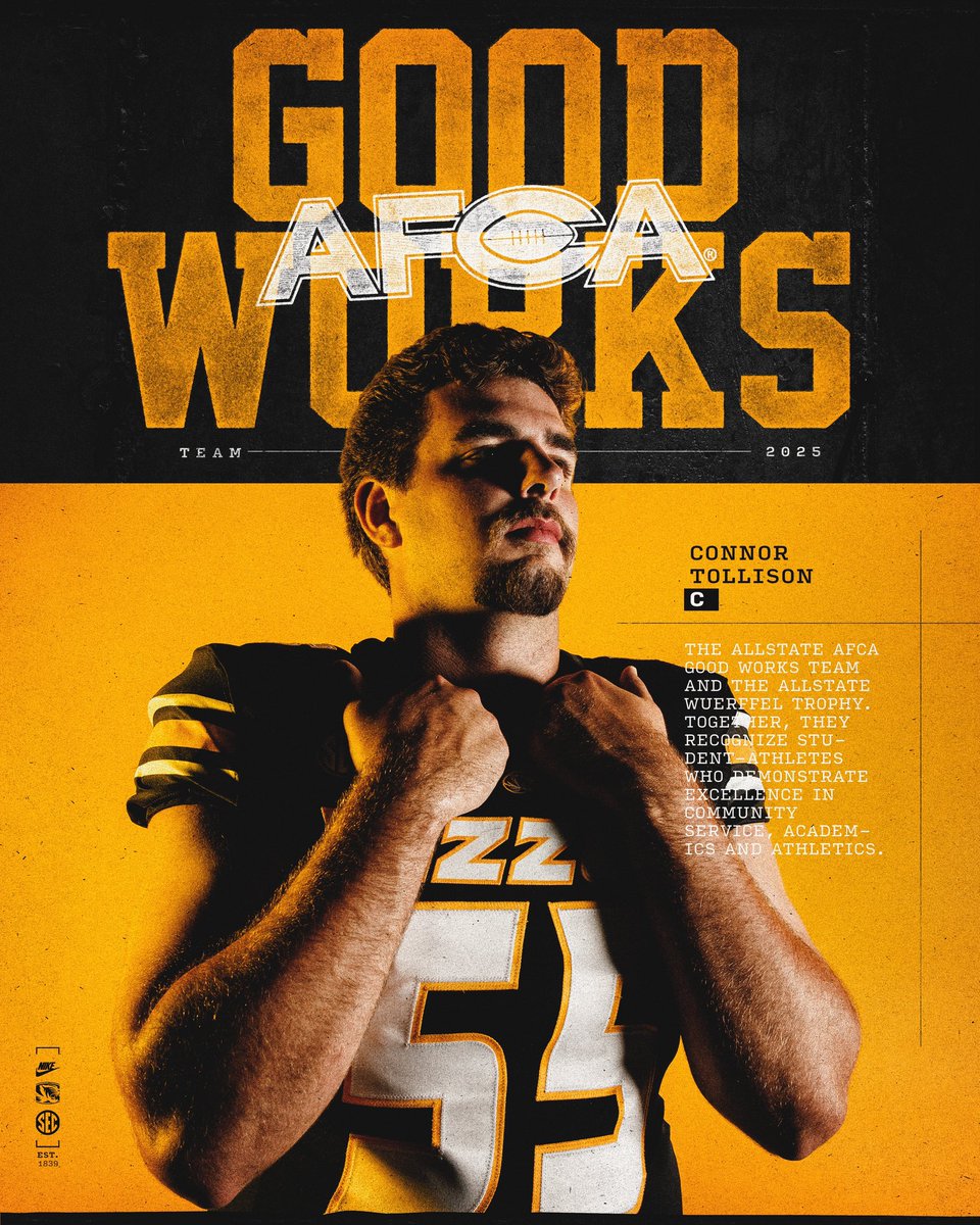 Connor Tollison named AFCA Allstate Good Works team nominee 👏

🔗: afca.com/record-breakin…