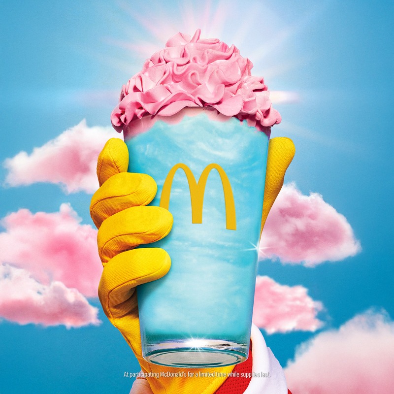 McDonalds's tweet photo. Volcanic shake activity has been spotted on  Grimace Island...Get the Mt. McDonaldland Shake with the McDonaldland Meal today