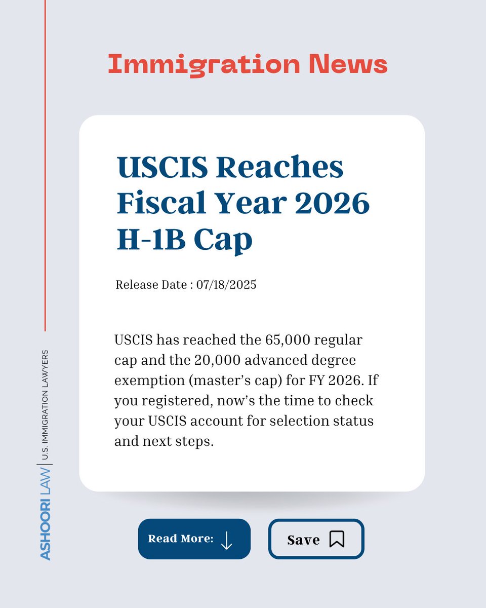 AshooriLaw's tweet image. Source 🔗 uscis.gov/newsroom/alert…

#H1BVisa #USCISUpdate #ImmigrationNews #H1B2026 #USImmigration #VisaCap #AshooriLaw #WorkInUSA #ImmigrationSupport #H1BSelection #ImmigrationLawyer