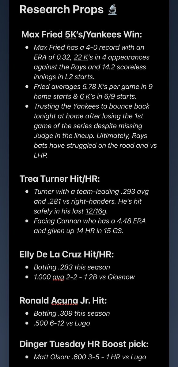 ant_potts's tweet photo. #MLB Research Props 7/29 

• 🧾+435 Parlay @FDSportsbook 
• 💣 Dinger Tuesday pick: Matt Olson HR sprinkles: Elly De La Cruz, Trea Turner 

Research posted below ⬇️🔬 https://t.co/FUFXoRzUU7