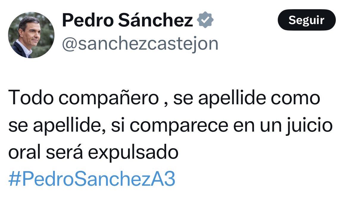Pedro Sánchez respalda al fiscal general del Estado porque cree en su inocencia.

Antes pedía la dimisión de los imputados y prometía que comparecer en un juicio oral, equivaldría a ser expulsado.
