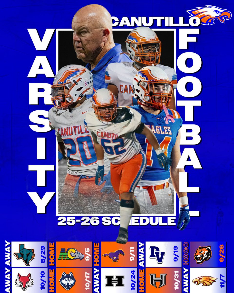🚨🚨MARK YOU CALENDARS🚨🚨

Come out and support your Canutillo High School football Team this 25/26 season. Go Eagles! 

#Football
#highschoolfootball 
#texashighschoolfootball 
#GoCanutillo