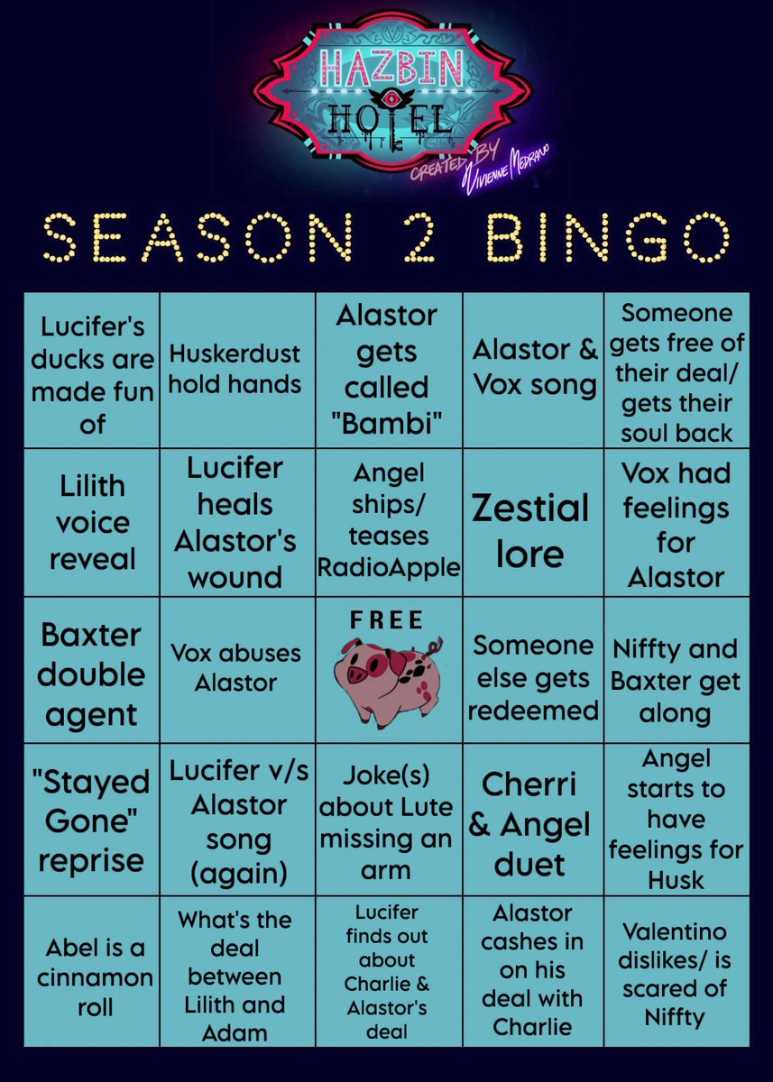 I’ve made my bingo for next season 🙂‍↕️

#HazbinHotel #hazbinhotelseason2
