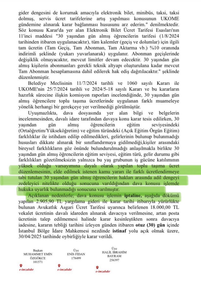 HAK YERİNİ BULDU, İPTAL EDİLDİ ! 😎

CHP’li İBB yönetimi, 30 yaşından gün almış öğrencilerin İstanbulkart öğrenci indiriminden yararlanma hakkını ellerinden almıştı. 👎

İBB Hukuk Komisyonu’nun AK PARTİ’li üyeleri olarak karara karşı muhalefet şerhimizi düşmüş ve itirazımızı