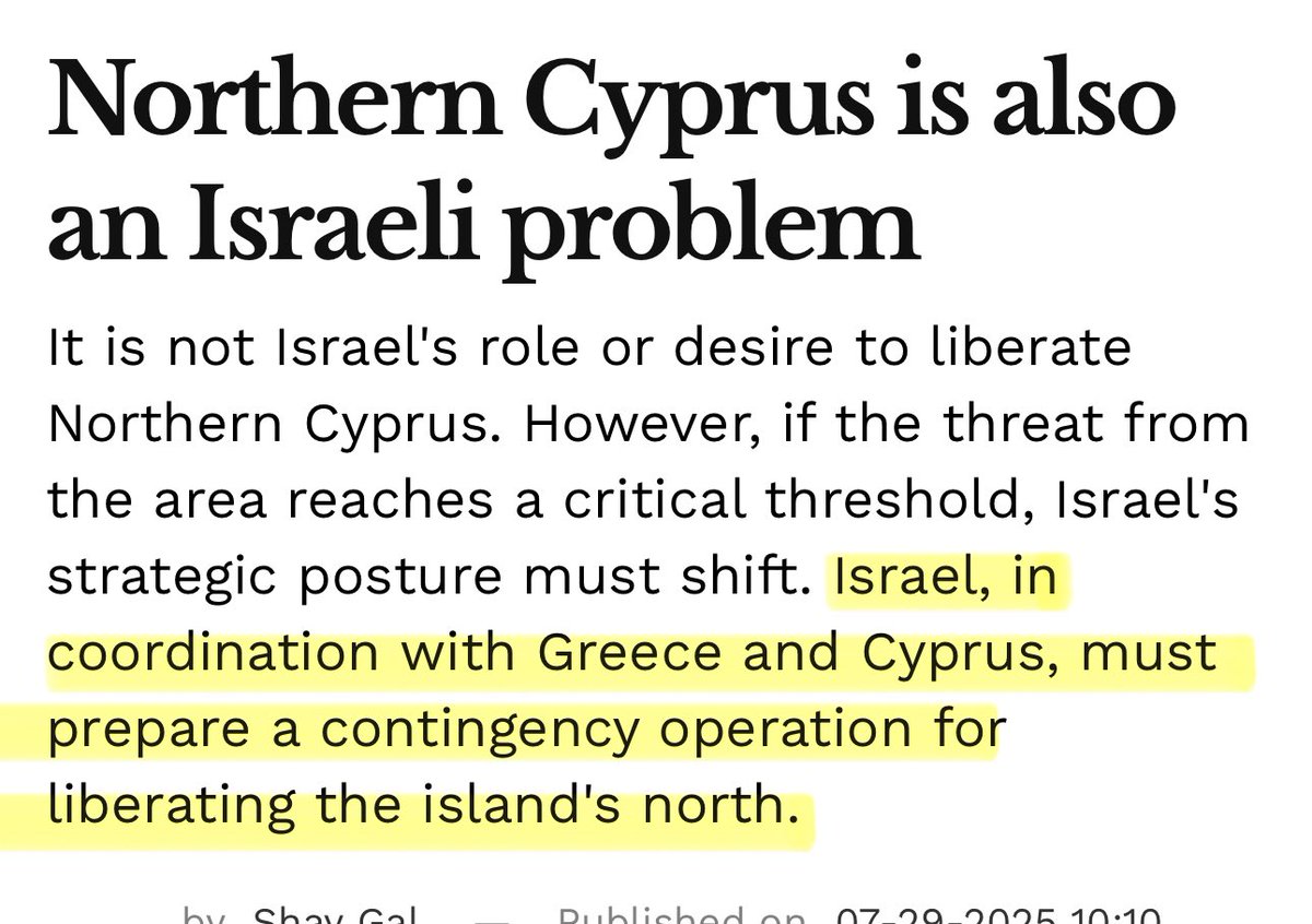 Israel’s most popular newspaper is suggesting that Greece and Cyprus should help “liberate” northern Cyprus.

This is one of the most terrifying /infuriating things I’ve read in a long time.

Greeks and Turks are not killing each other. We haven’t been for several generations.