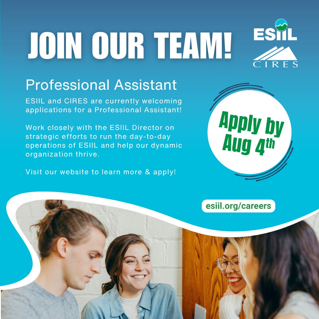 CU_ESIIL's tweet image. We are currently accepting applications for a Professional Assistant! Visit our website to learn more and apply by Aug 4th for full consideration. 
esiil.org/careers
jobs.colorado.edu/jobs/JobDetail…
