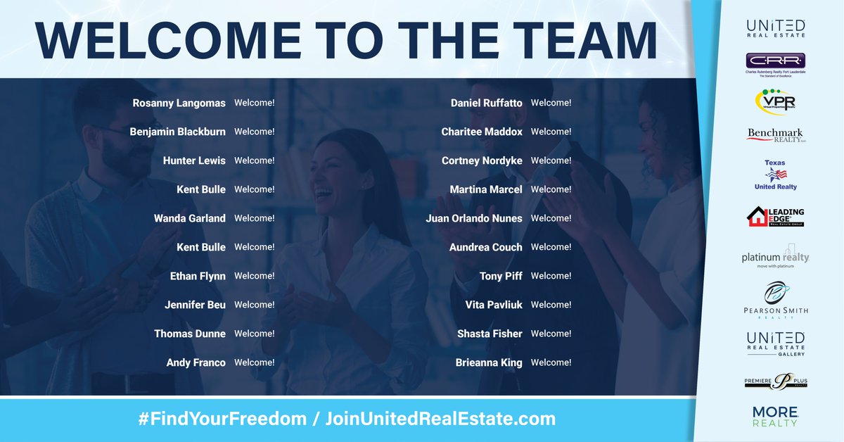 United_RE's tweet photo. Welcome to United! We're excited to have you on board. Get ready to grow, succeed and reach new heights with the support of our incredible team. Let's make this journey amazing!
#findyourfreedom #GrowWithUnited https://t.co/EbguqTVKxJ