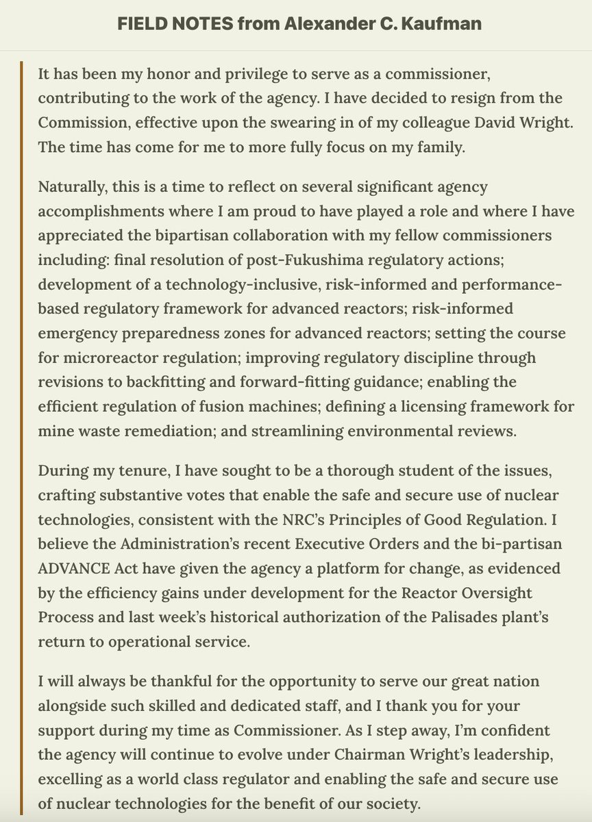 I got a copy of NRC Commissioner Annie Caputo's resignation letter. 

Updated on my initial scoop:
