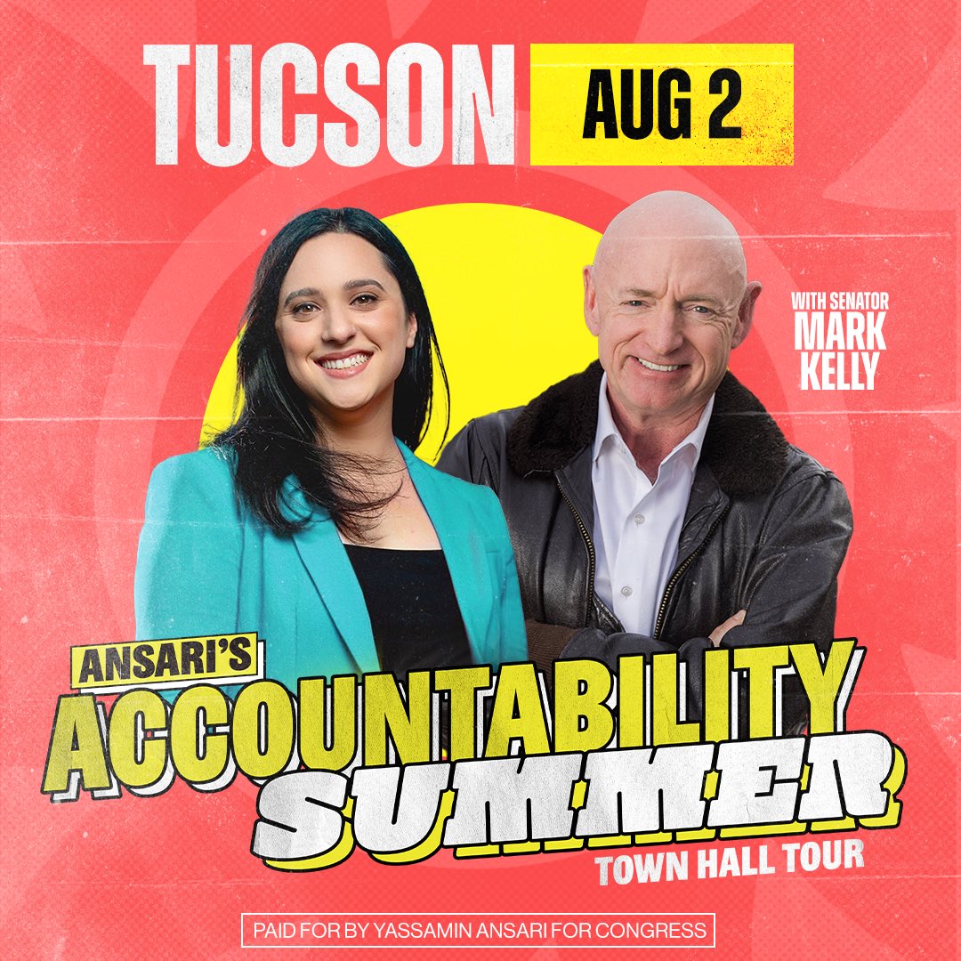 Join me and @YassaminAnsari this Saturday for a town hall in Tucson! We’re calling out how Republicans like Juan Ciscomani in #AZ06 hurt Arizona families by voting for Trump’s big bill. Hope to see you there: mobilize.us/yassaminforcon…
